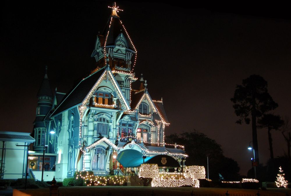 Eureka's Carson Mansion, magically alight