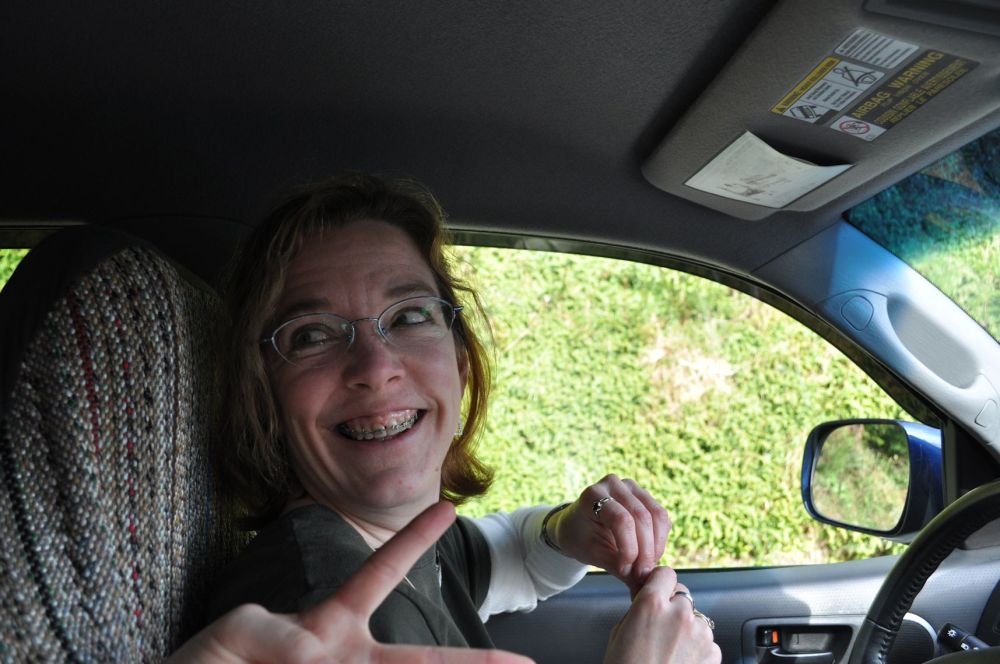 Me in the driver's seat, goofing with Tara as we waited at a stop light.