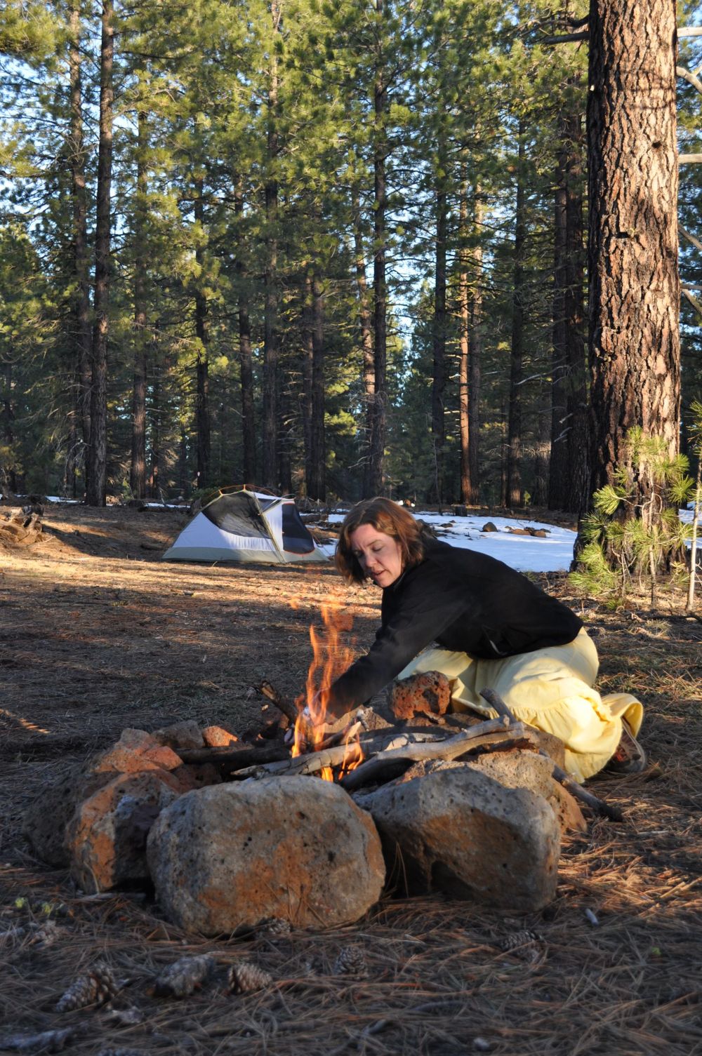 Getting the fire going in Lassen National Forest
