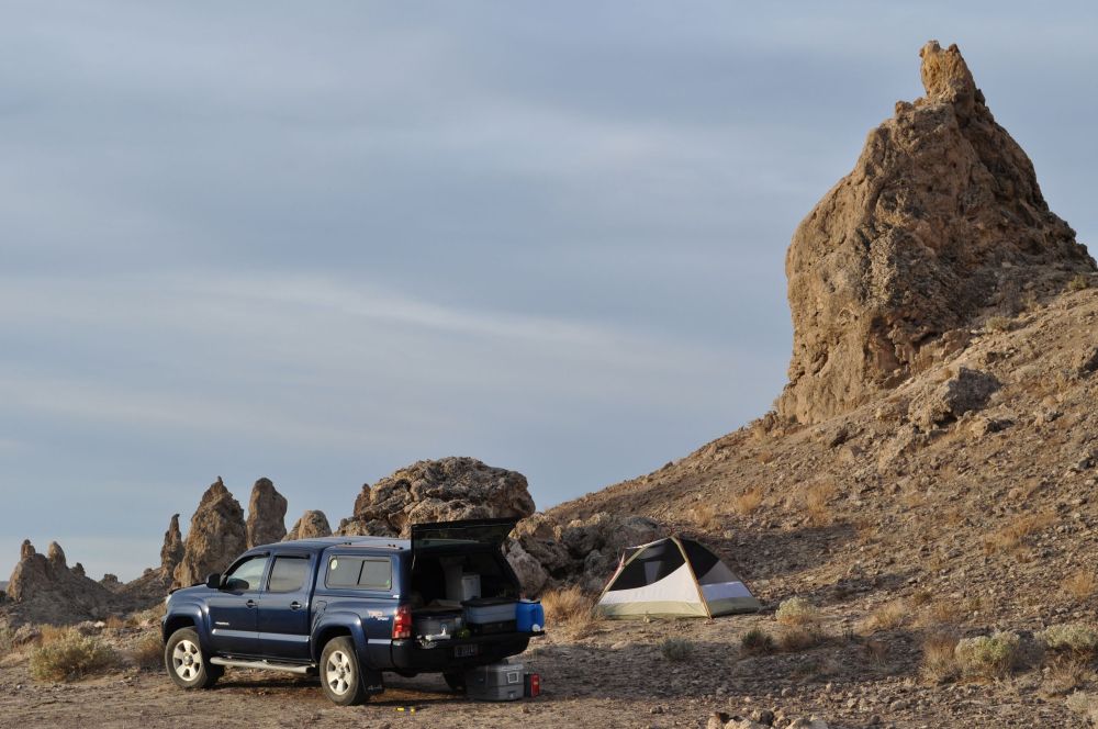 Tucked at the base of a tufa pinnacle near Trona, California