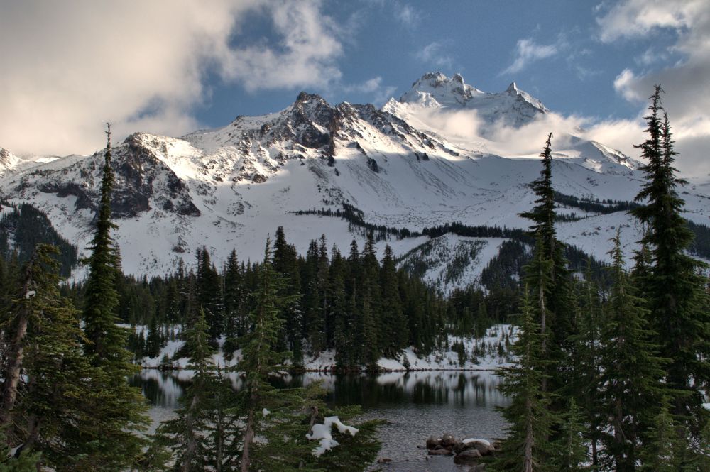 Looking back across Scout Lake toward our camp, and the volcano behind.