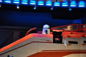 R2D2 was also entertaining us at Star Tours, doing maintenance and beeping.