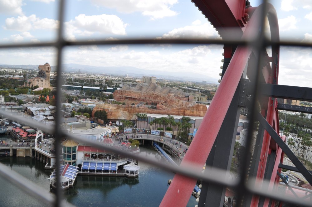 View of Radiator Springs from the Ferris wheel at Paradise Pier.