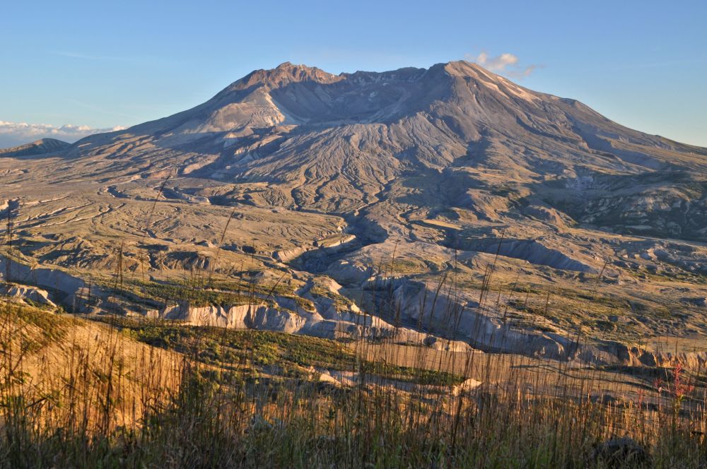 Mt. St. Helens in the setting sun, from Johnston Ridge Observatory