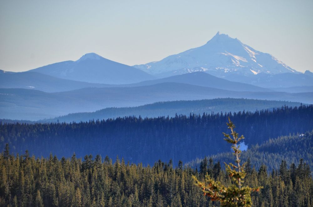 Mt. Jefferson to the south, beyond hazy azure hills.