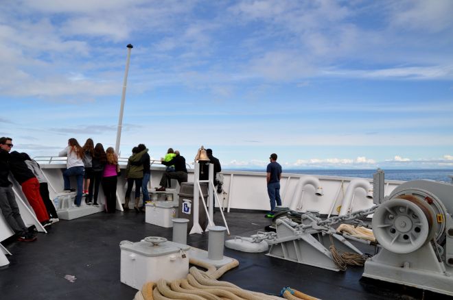 It was a little chilly, but I don't understand why there were hardly any folks on deck. This huge ferry was packed with cars and people, but most stayed indoors.