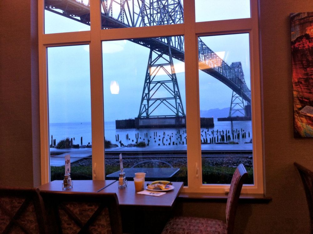 This was the view this morning beyond our table at the Holiday Inn Express. Can you believe this view?