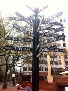 Sign in Pioneer Courthouse Square.