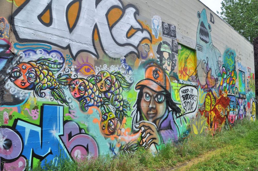 "Keep it badder, PDX." Artful graffiti on Alberta Street. PDX is the airport identifier for Portland International Airport, and has been adopted as one of the many nicknames of the city.