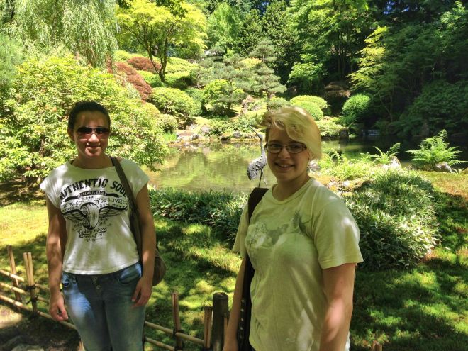 A and Tara pose for me at the Japanese garden