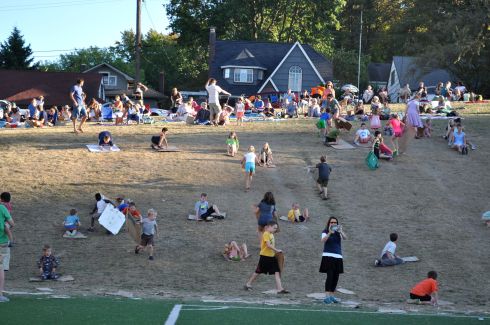 From the bottom of the hill, looking up at where Tara sits with the blanket.