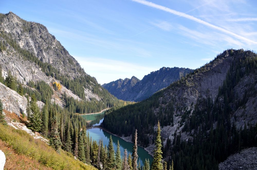 Looking down onto Nada Lake, I see the sun has finally touched the spot where my tent was. Too late Mother Nature! I got tired of waiting for you and moved on.