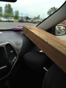 I had to pick up two more 4x4s in the Jeep, which is not made for hauling lumber.