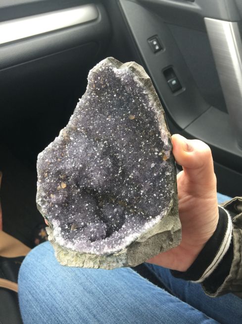 Smoky crystals on my friend's rock.