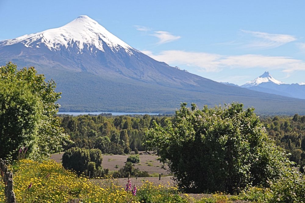 Volcano Orsorno from the foothills of volcano Calbuco.